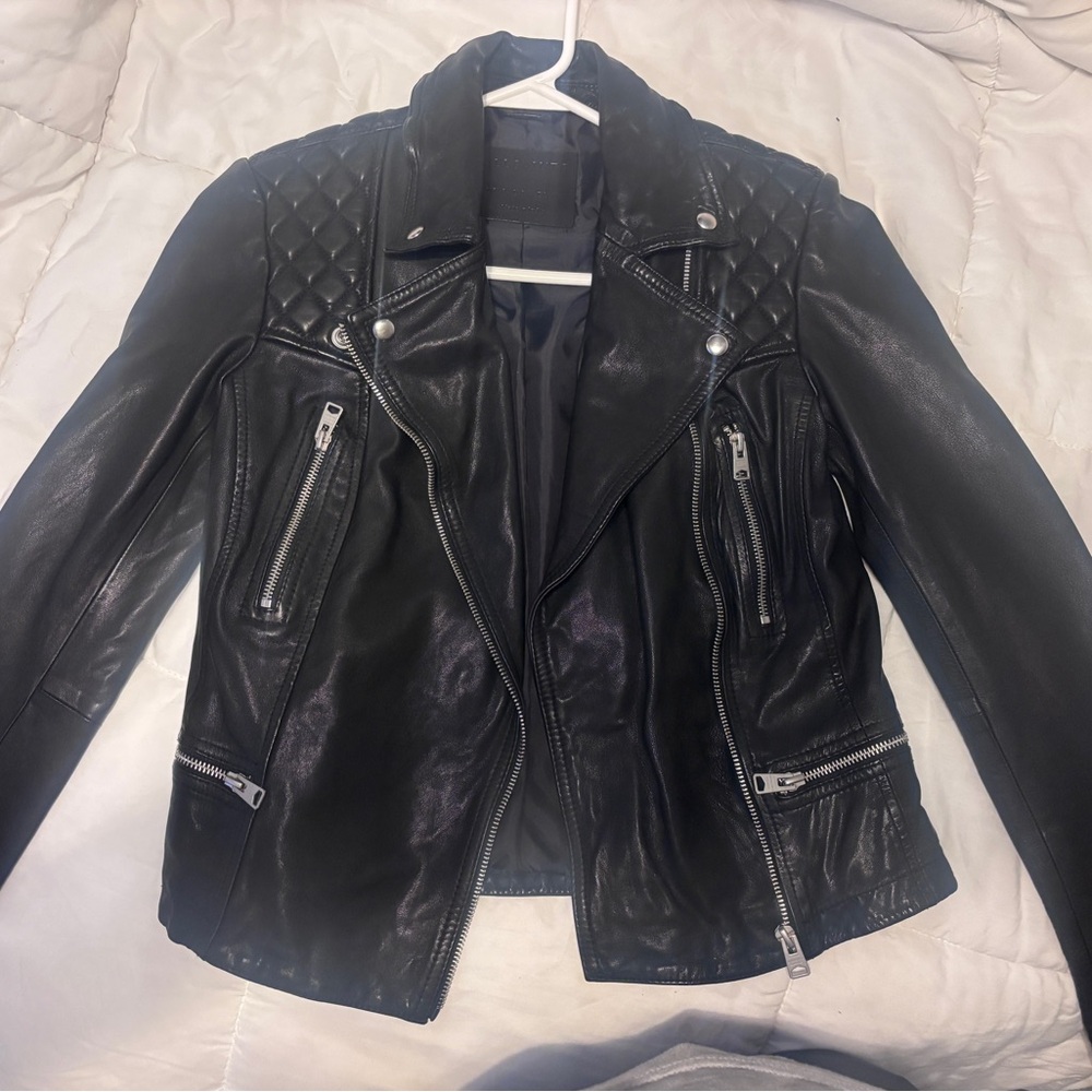 All Saints Quilted Black Leather Jacket